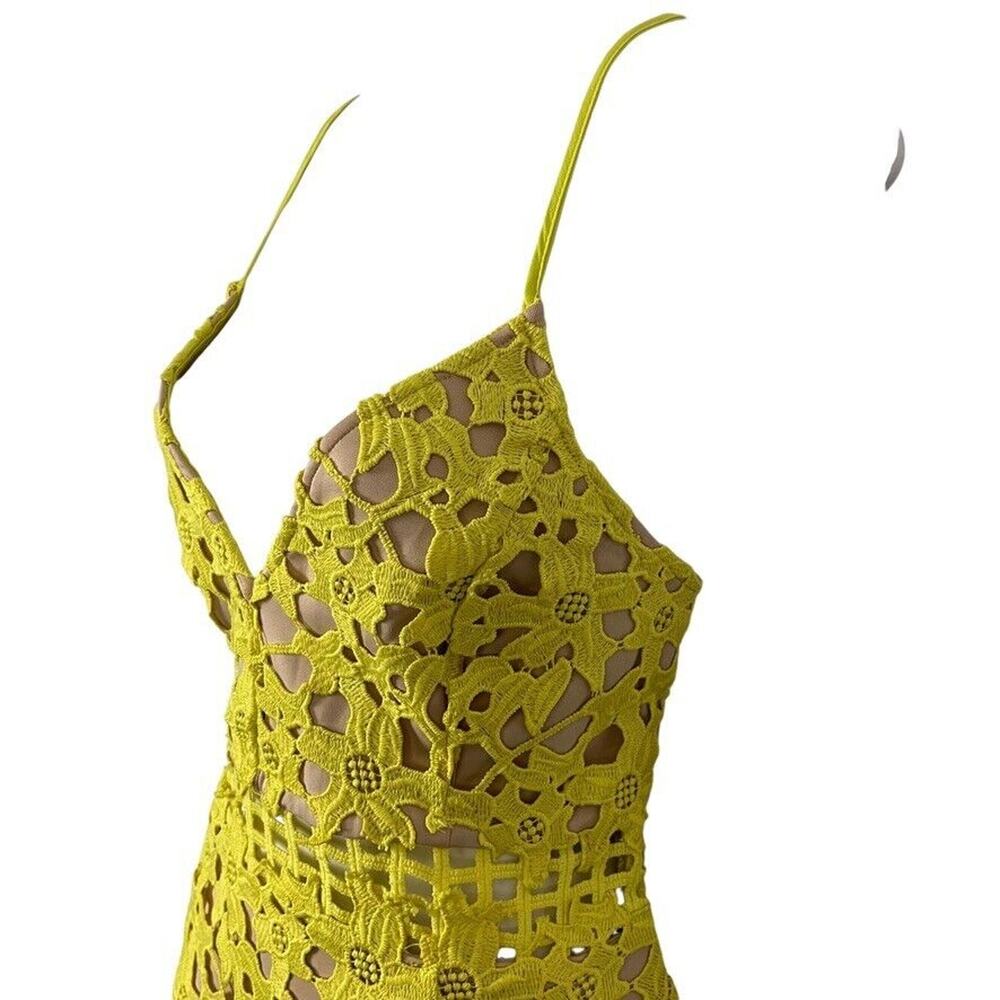 Lovers + Friends Bellini Yellow Lace Crochet Whimsigoth Fairy Dress Stretch M - Picture 10 of 16